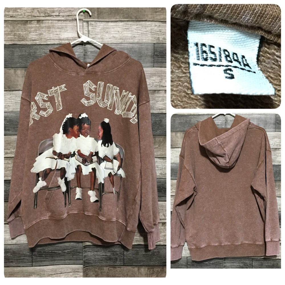 Unbranded First Sunday Oversized Hoodie Men’s S Brown Faded Pullover
